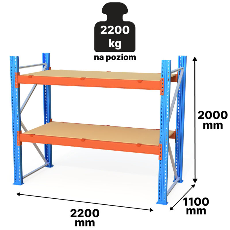 Regał paletowy Stow z płytą, H-200 cm, L-220 cm, 2200 kg