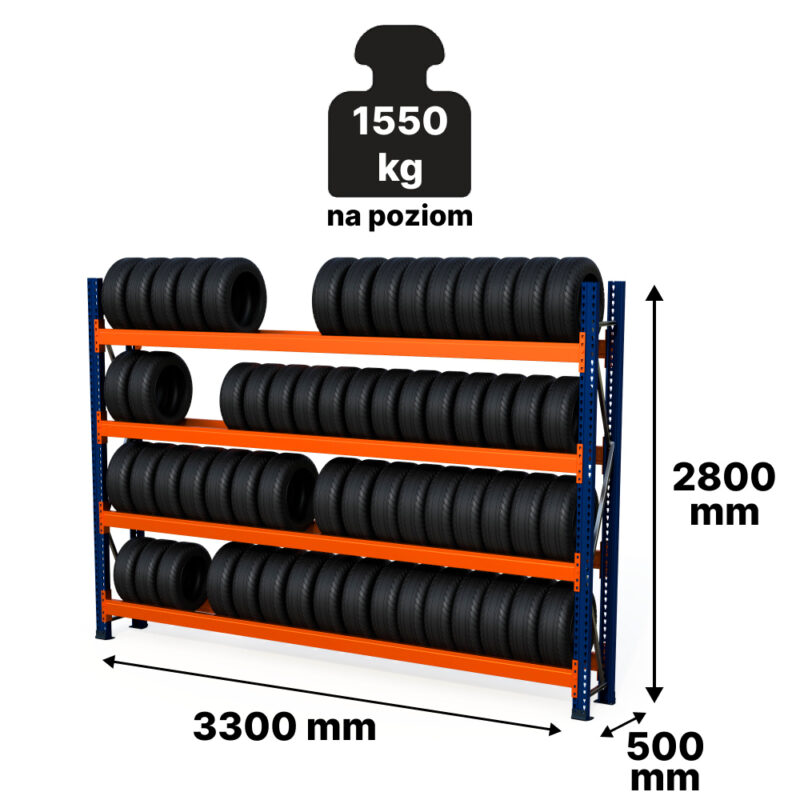 Regał warsztatowy na opony, H-280 cm, L-330 cm